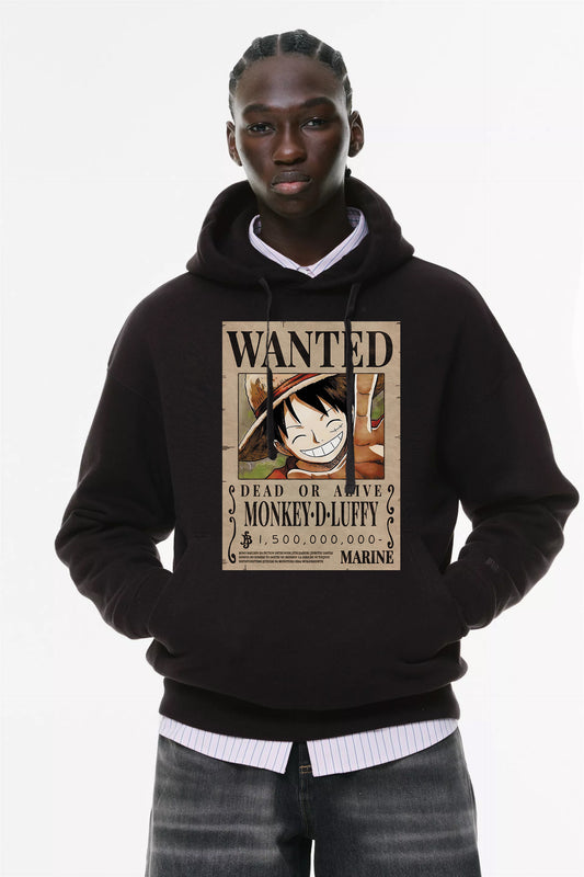 Φούτερ με κουκούλα και τσέπες Prenium ποιότητας της εταιρίας Lux in Tenebris με τύπωμα One Piece - Luffy Wanted Poster
