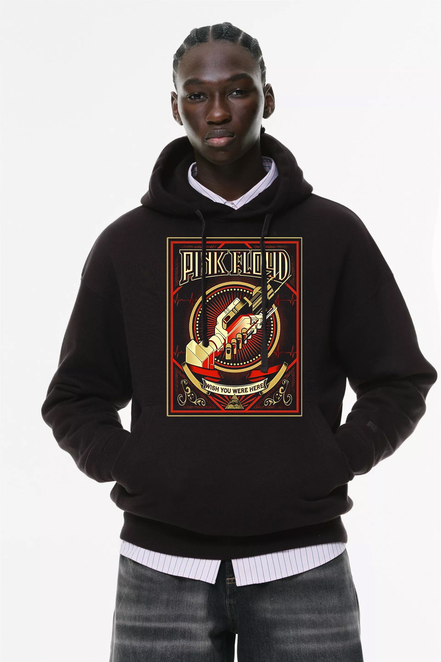 Φούτερ με κουκούλα και τσέπες Prenium ποιότητας της εταιρίας Lux in Tenebris με τύπωμα Pink Floyd