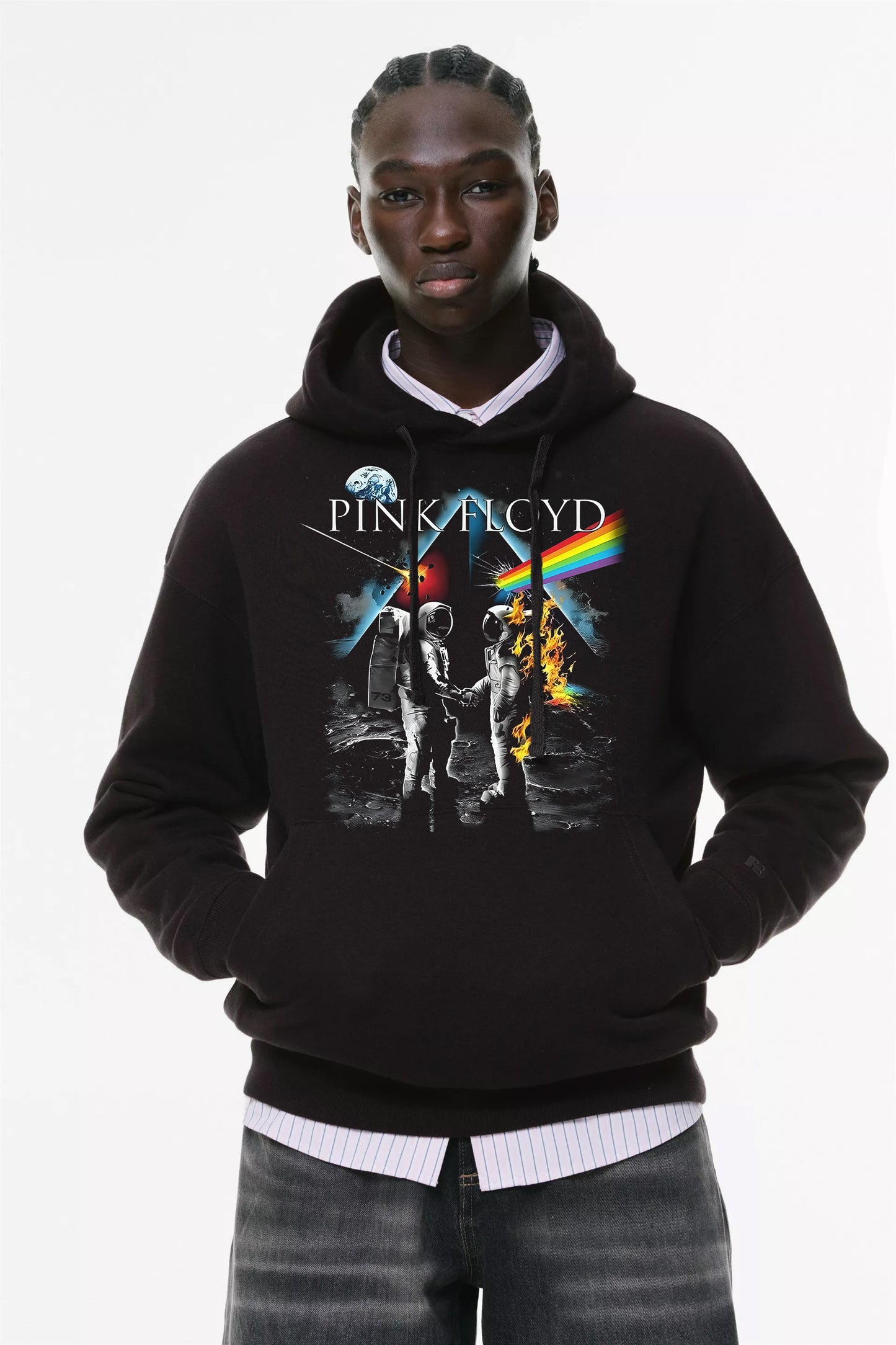 Φούτερ με κουκούλα και τσέπες Prenium ποιότητας της εταιρίας Lux in Tenebris με τύπωμα Pink Floyd