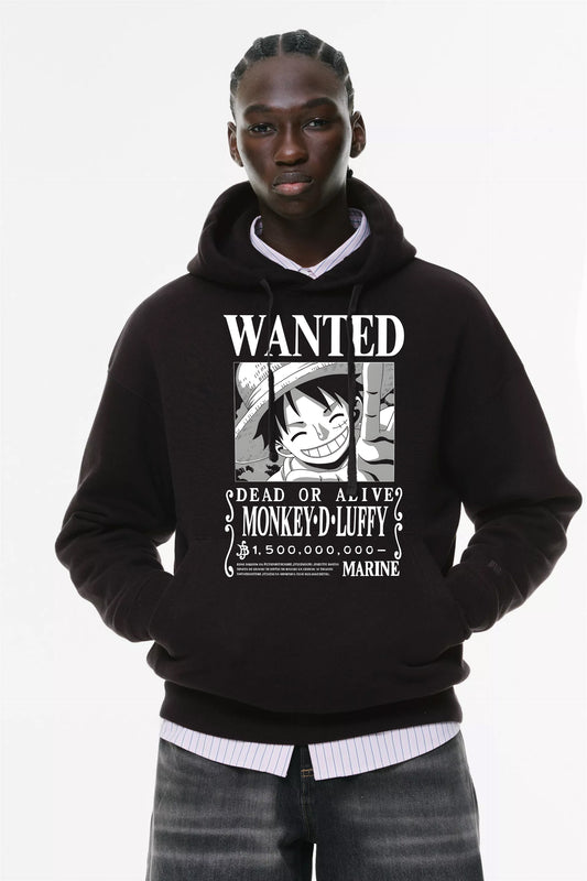Φούτερ με κουκούλα και τσέπες Prenium ποιότητας της εταιρίας Lux in Tenebris με τύπωμα One Piece - Luffy Wanted Poster