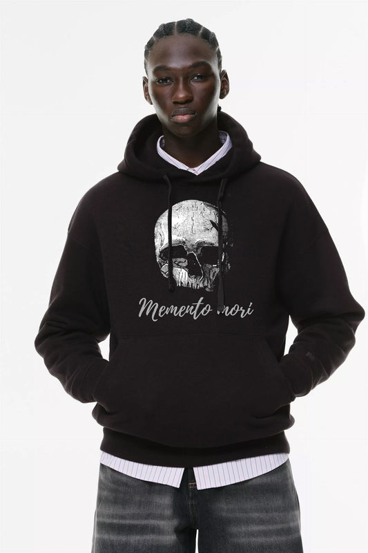 Φούτερ με κουκούλα και τσέπες Prenium Ποιότητας της LIT - Momento Mori Collection με τύπωμα Memento Mori Κρανίο