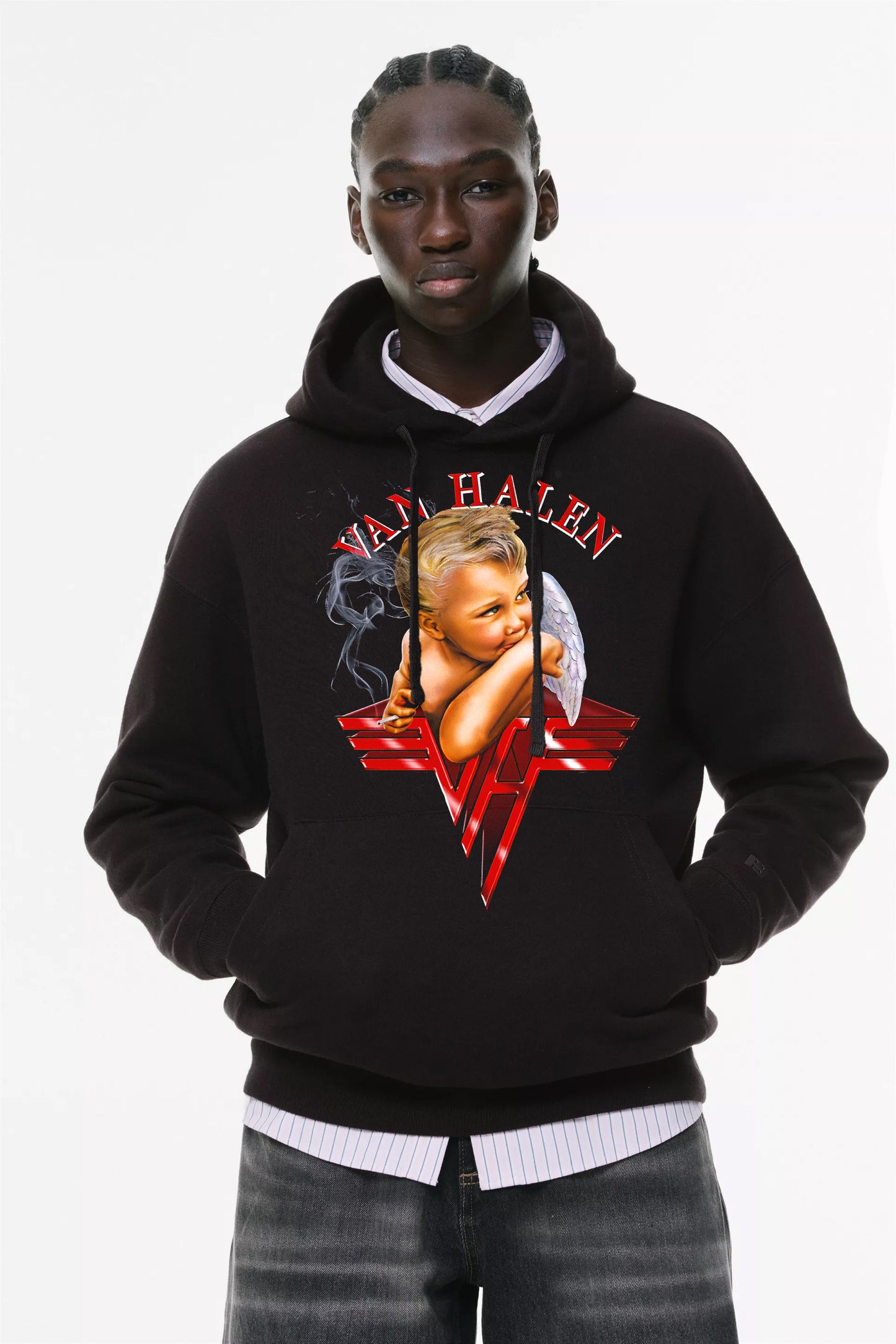 Φούτερ με κουκούλα και τσέπες Prenium ποιότητας της εταιρίας Lux in Tenebris με τύπωμα Van Hallen