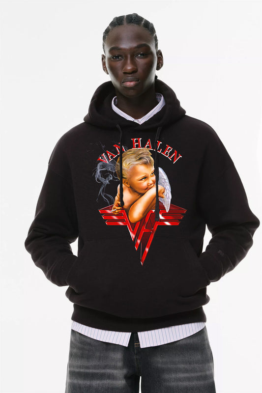 Φούτερ με κουκούλα και τσέπες Prenium ποιότητας της εταιρίας Lux in Tenebris με τύπωμα Van Hallen