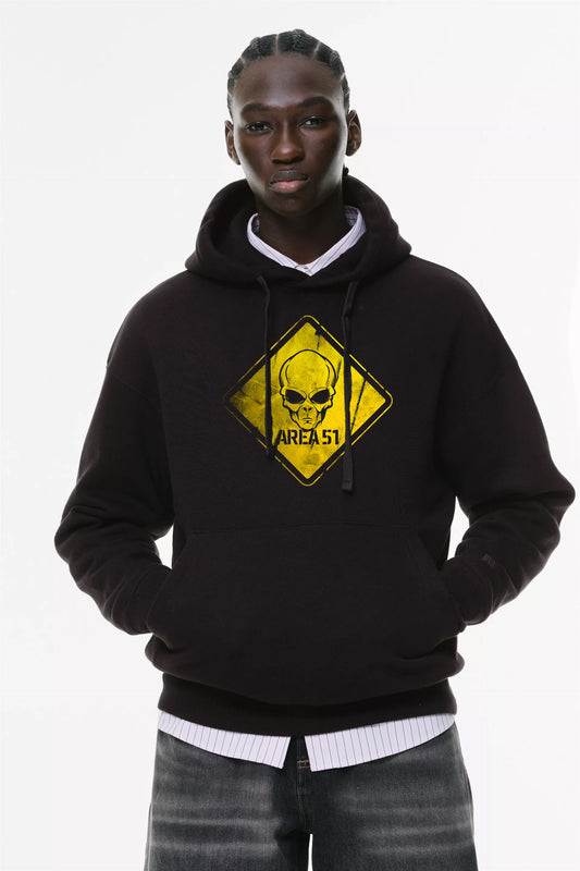 Φούτερ με κουκούλα και τσέπες Prenium ποιότητας της εταιρίας Lux in Tenebris με τύπωμα Area 51 - Alien Sign