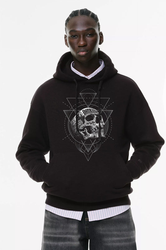 Φούτερ με κουκούλα και τσέπες Prenium Ποιότητας της LIT - Momento Mori Collection με τύπωμα Memento Mori Κρανίο