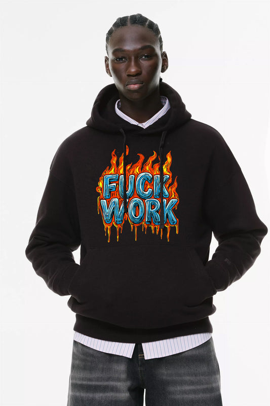 Φούτερ με κουκούλα και τσέπες Prenium ποιότητας της εταιρίας Lux in Tenebris με τύπωμα Fuck Work