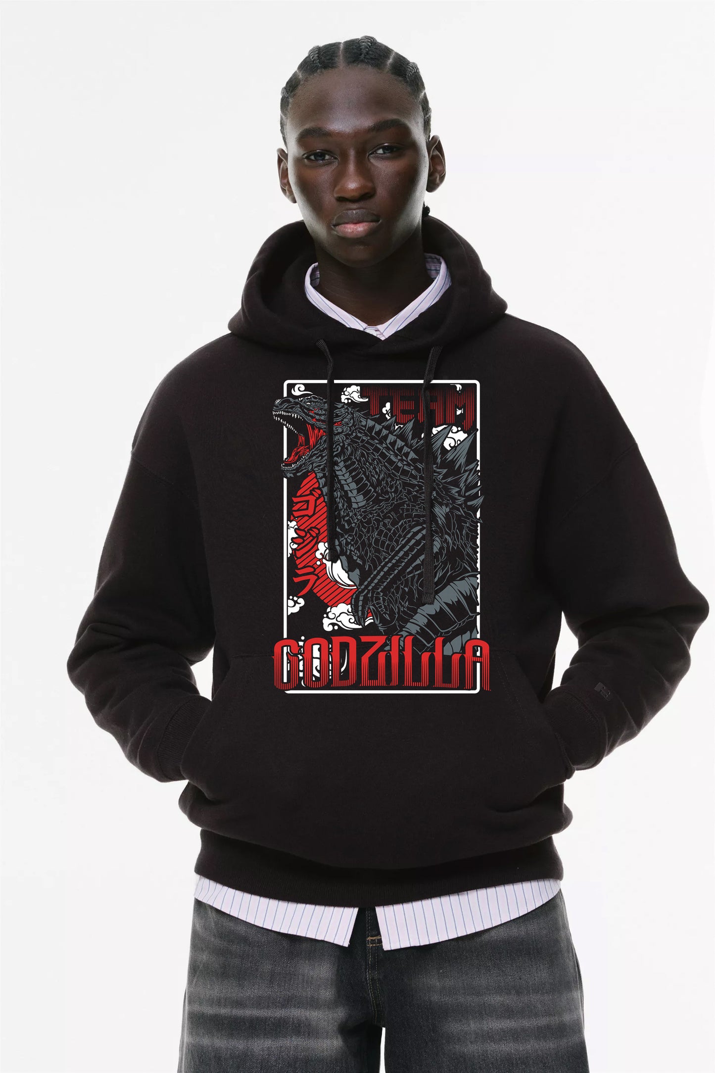 Φούτερ με κουκούλα και τσέπες Prenium ποιότητας της εταιρίας Lux in Tenebris με τύπωμα Godjila Team