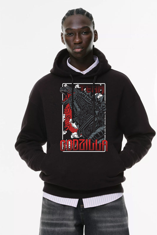 Φούτερ με κουκούλα και τσέπες Prenium ποιότητας της εταιρίας Lux in Tenebris με τύπωμα Godjila Team