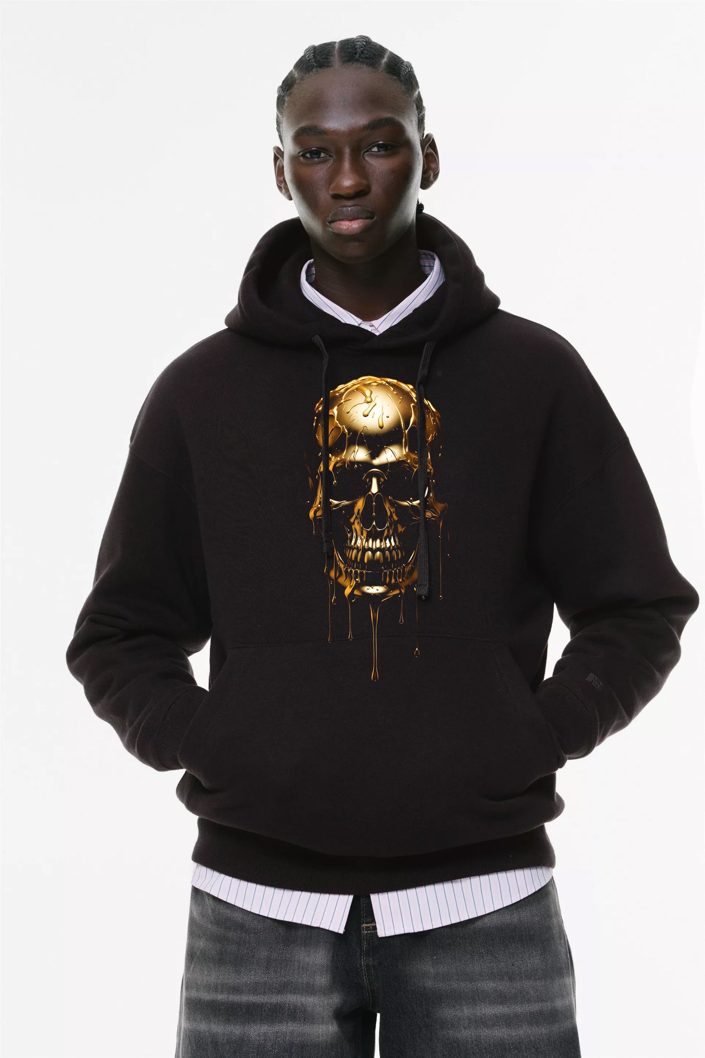 Φούτερ με κουκούλα και τσέπες Prenium ποιότητας της εταιρίας Lux in Tenebris με τύπωμα Golden skull