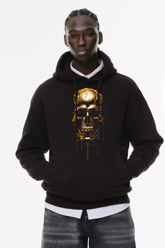 Φούτερ με κουκούλα και τσέπες Prenium ποιότητας της εταιρίας Lux in Tenebris με τύπωμα Golden skull