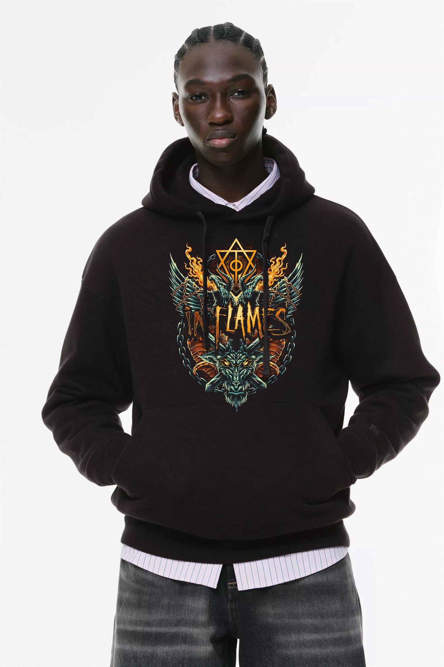 Φούτερ με κουκούλα και τσέπες Prenium ποιότητας της εταιρίας Lux in Tenebris με τύπωμα In Flames