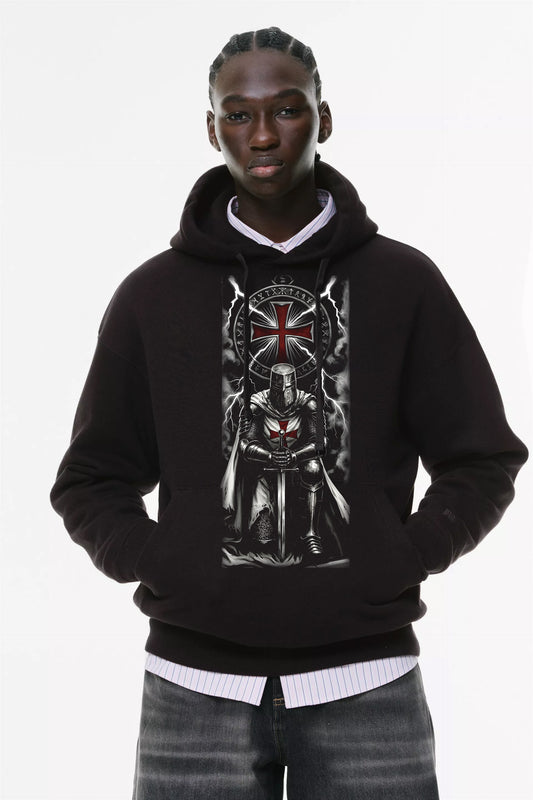 Φούτερ με κουκούλα και τσέπες Prenium ποιότητας της εταιρίας Lux in Tenebris με τύπωμα Templar - Ναίτης