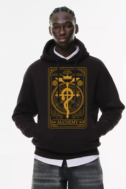 Φούτερ με κουκούλα και τσέπες Prenium ποιότητας της εταιρίας Lux in Tenebris με τύπωμα Alcemy