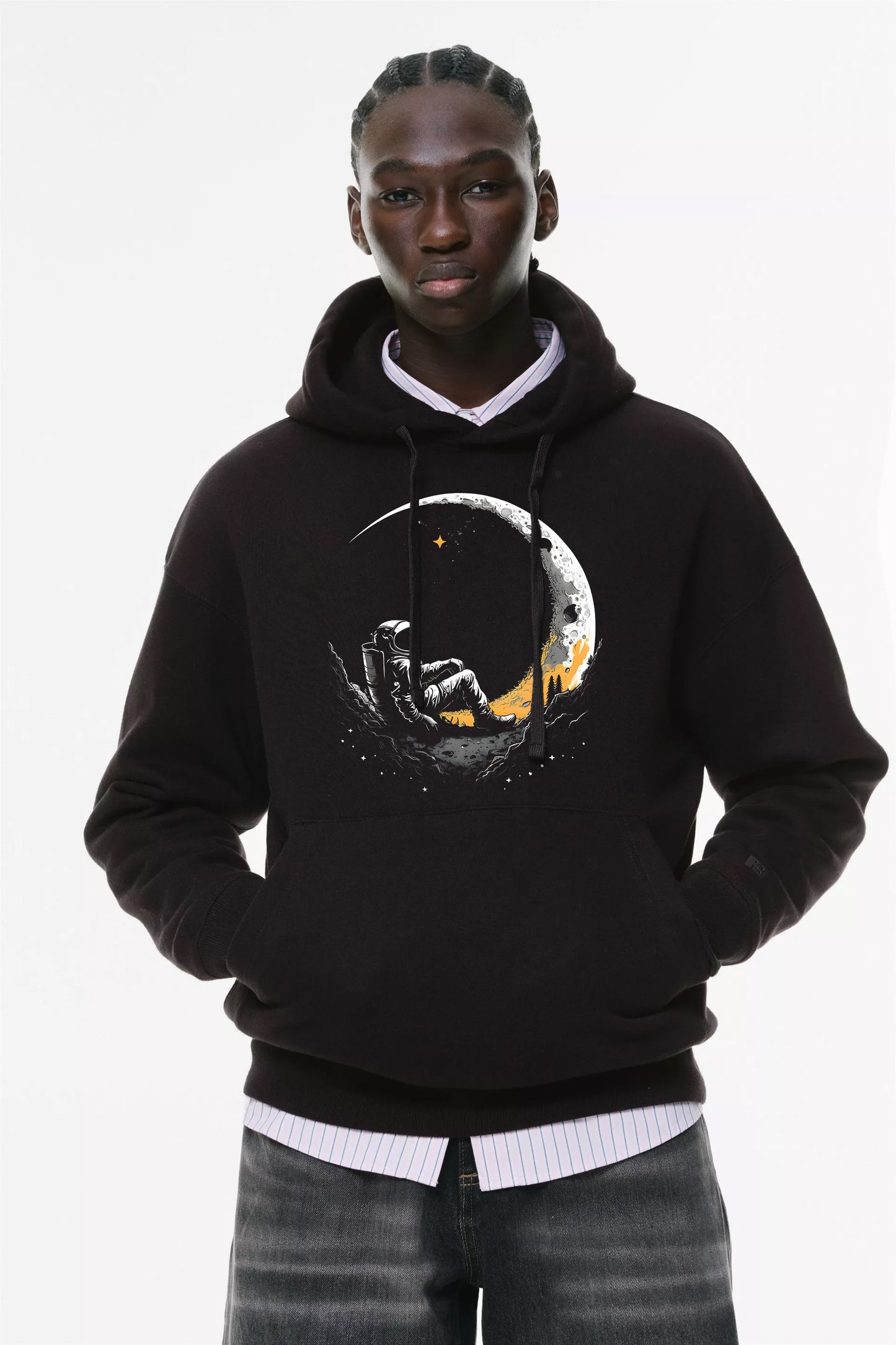 Φούτερ με κουκούλα και τσέπες Prenium ποιότητας της εταιρίας Lux in Tenebris με τύπωμα Astronaught Moon Art