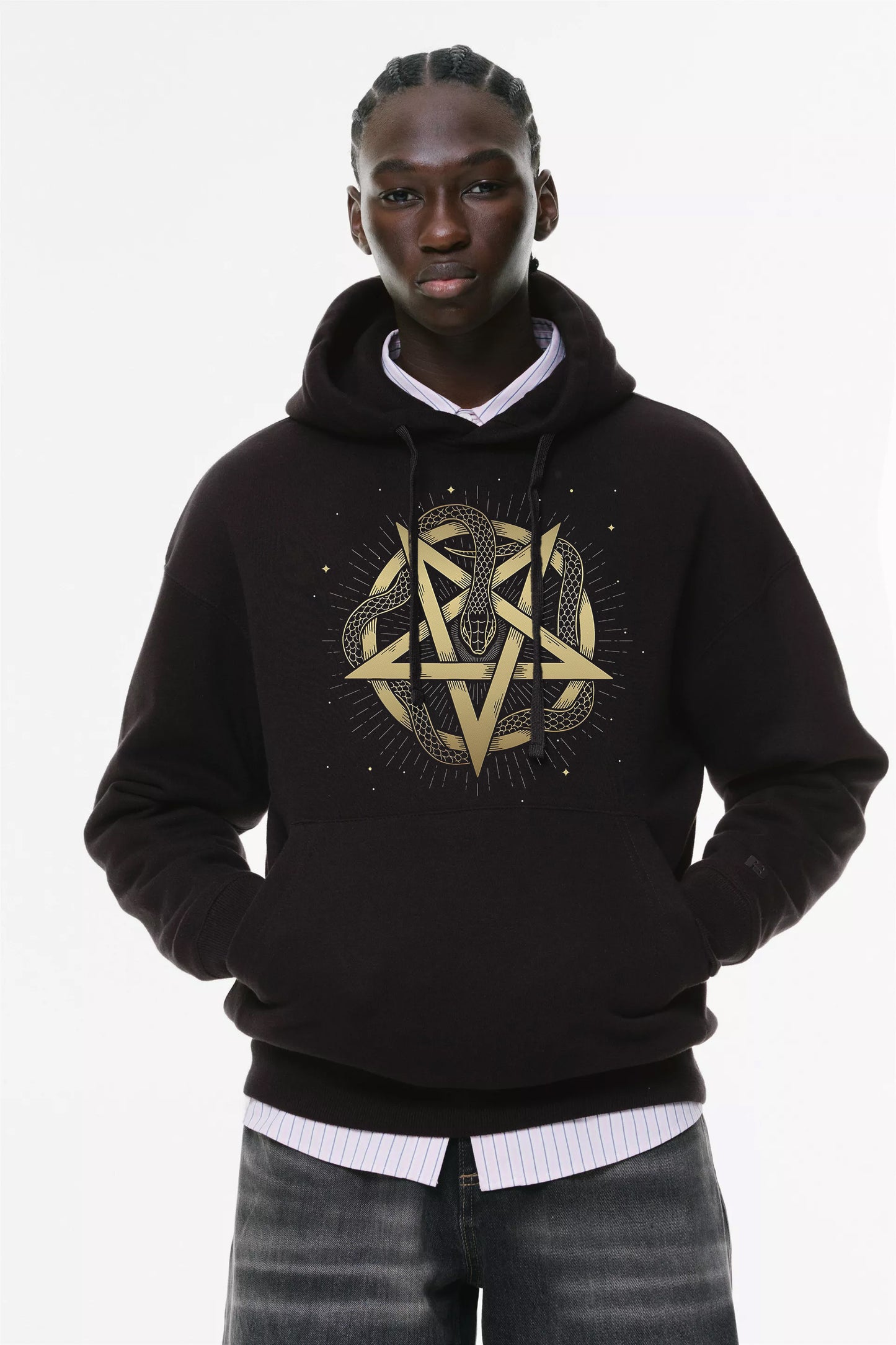 Φούτερ με κουκούλα και τσέπες Prenium ποιότητας της εταιρίας Lux in Tenebris με τύπωμαUrovoros - Pentalpha - Infinity