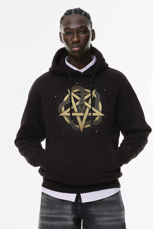 Φούτερ με κουκούλα και τσέπες Prenium ποιότητας της εταιρίας Lux in Tenebris με τύπωμαUrovoros - Pentalpha - Infinity