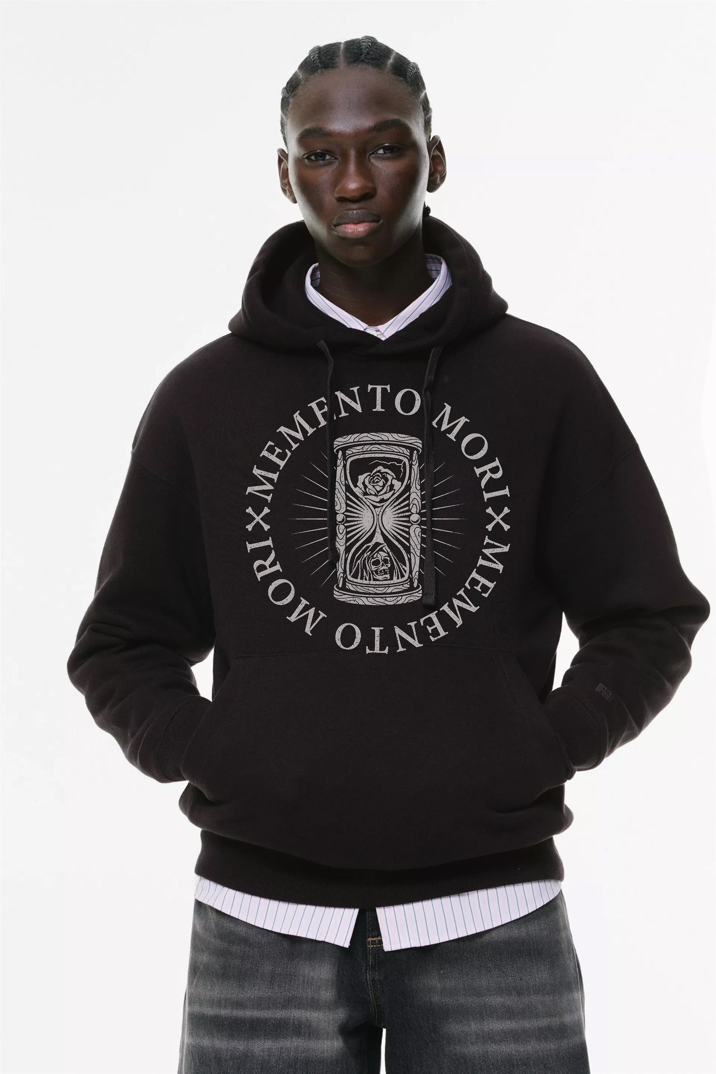 Φούτερ με κουκούλα και τσέπες Prenium Ποιότητας της LIT - Momento Mori Collection με τύπωμα Memento Mori Κλεψύδρα