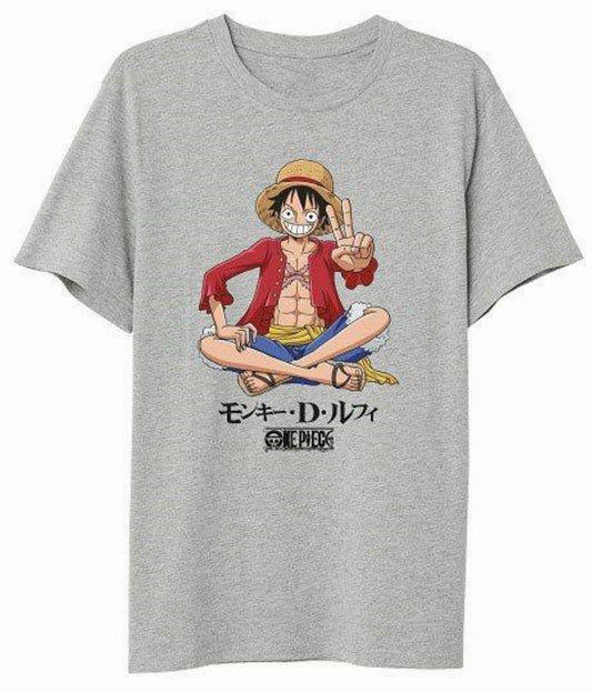 Μπλούζα Μακό Lux in Tenebris Ποιότητας Premium με Τύπωμα One Piece Luffy Sitting σε Γκρι χρώμα Μπλούζα Μακό Lux in Tenebris Ποιότητας Premium με Τύπωμα One Piece Luffy Sitting σε Γκρι χρώμα