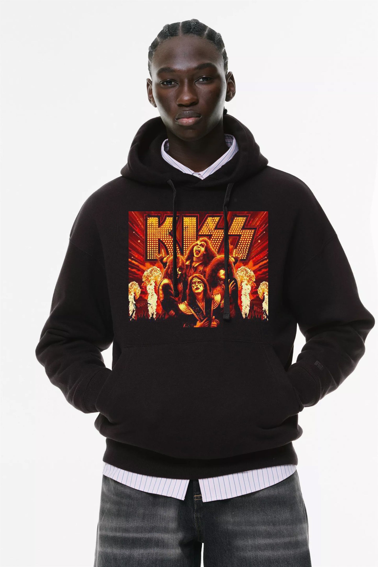 Φούτερ με κουκούλα και τσέπες Prenium ποιότητας της εταιρίας Lux in Tenebris με τύπωμα Kiss