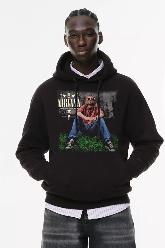 Φούτερ με κουκούλα και τσέπες Prenium ποιότητας της εταιρίας Lux in Tenebris με τύπωμα Nirvana - Kobain