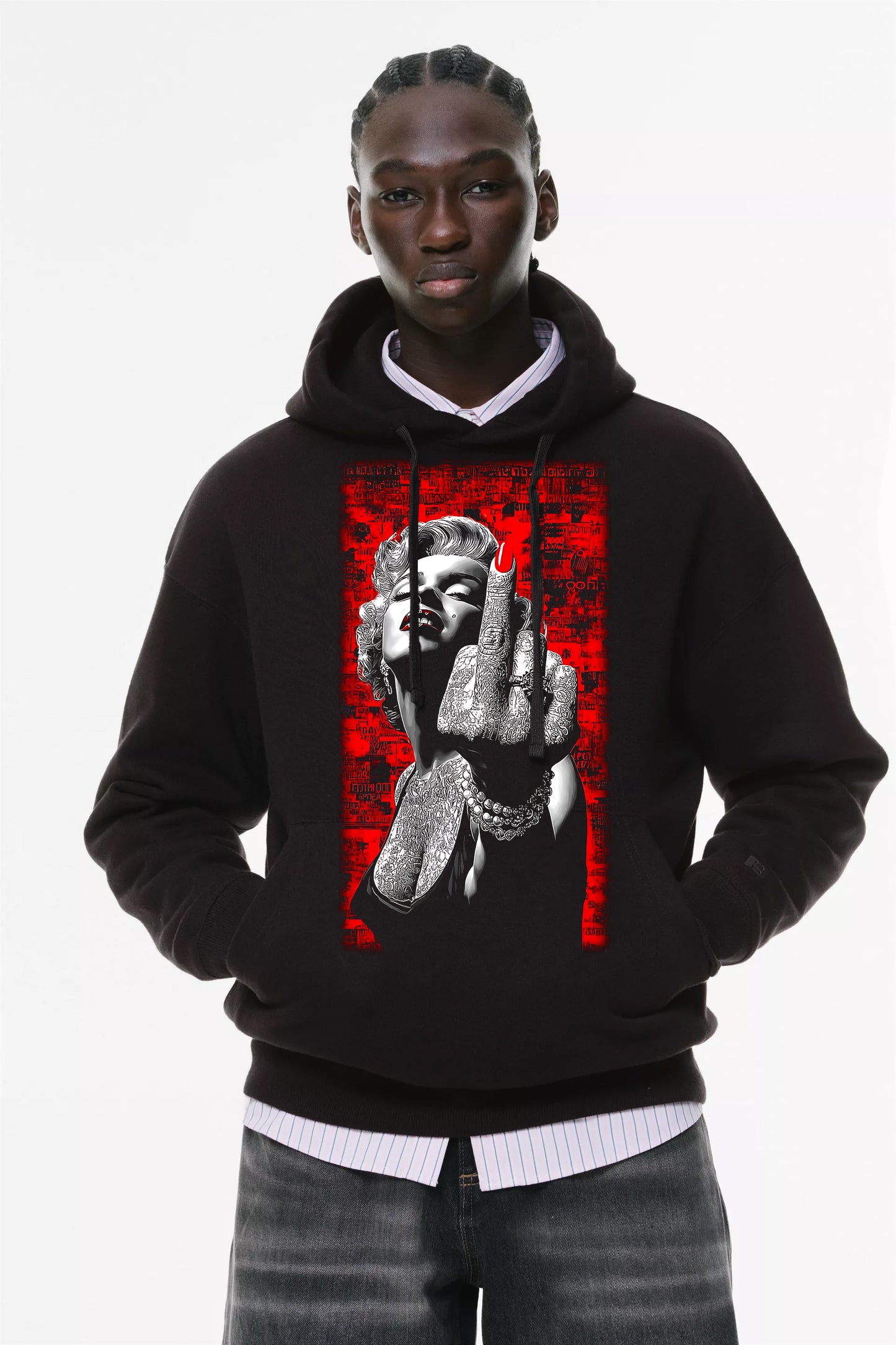 Φούτερ με κουκούλα και τσέπες Prenium ποιότητας της εταιρίας Lux in Tenebris με τύπωμα Marilyn Monroe