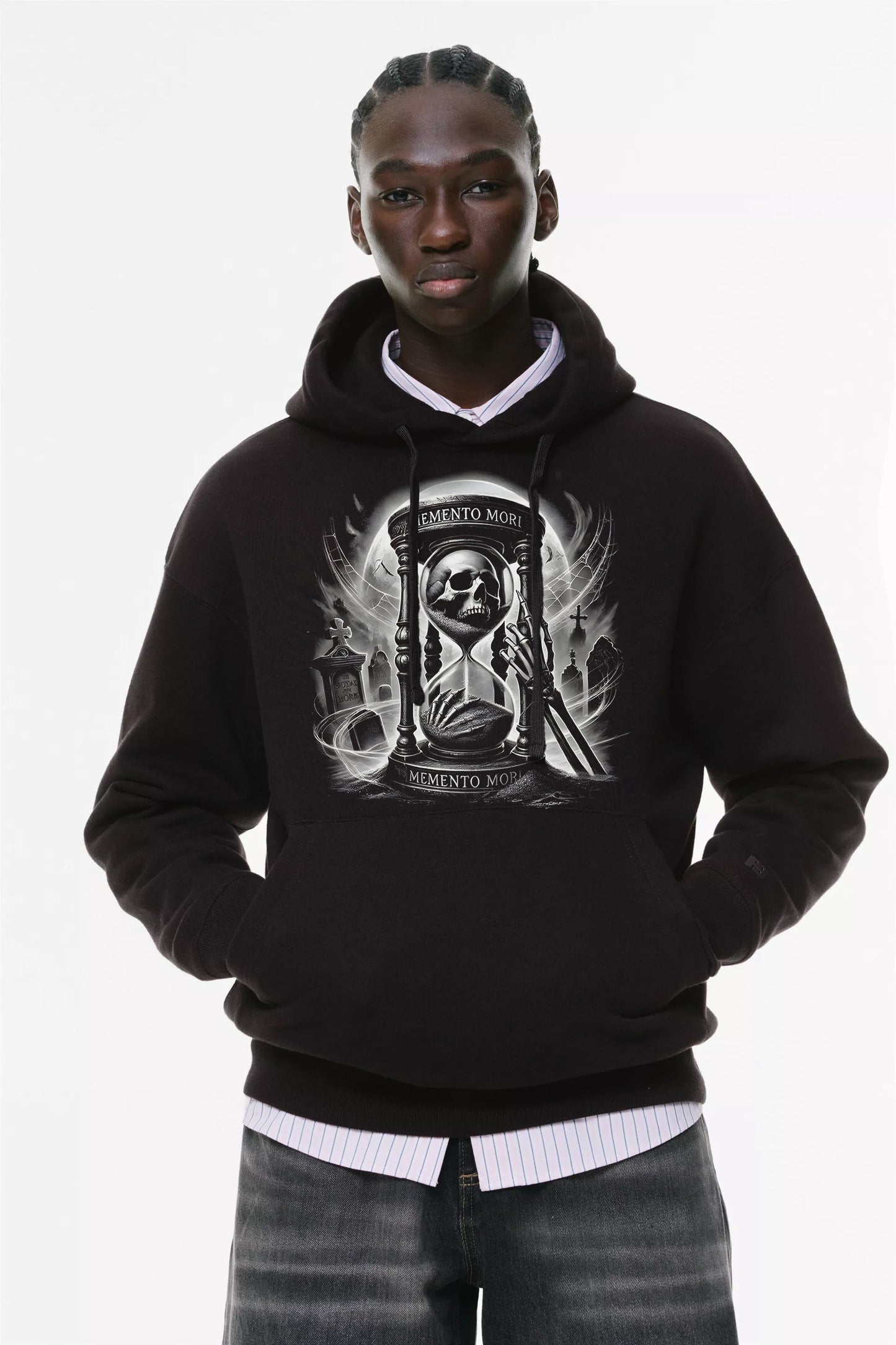Φούτερ με κουκούλα και τσέπες Prenium Ποιότητας της LIT - Momento Mori Collection με τύπωμα Memento Mori Κλεψύδρα