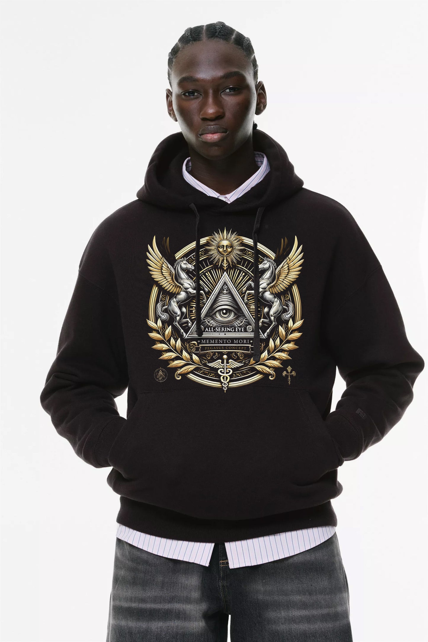 Φούτερ με κουκούλα και τσέπες Prenium Ποιότητας της LIT - Momento Mori Collection με τύπωμα Memento Mori Παντόπτης