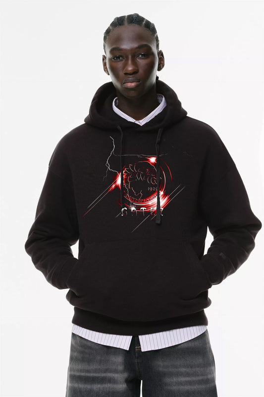 Φούτερ με κουκούλα και τσέπες Prenium ποιότητας της εταιρίας Lux in Tenebris με τύπωμα Gate 7 Olympiakos