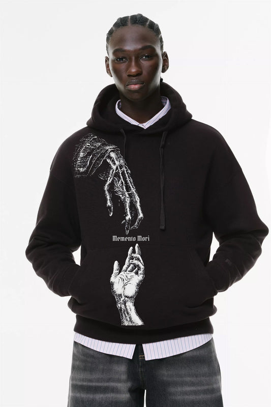 Φούτερ με κουκούλα και τσέπες Prenium Ποιότητας της LIT - Momento Mori Collection με τύπωμα Memento Mori Άγγιγμα του Θανάτου