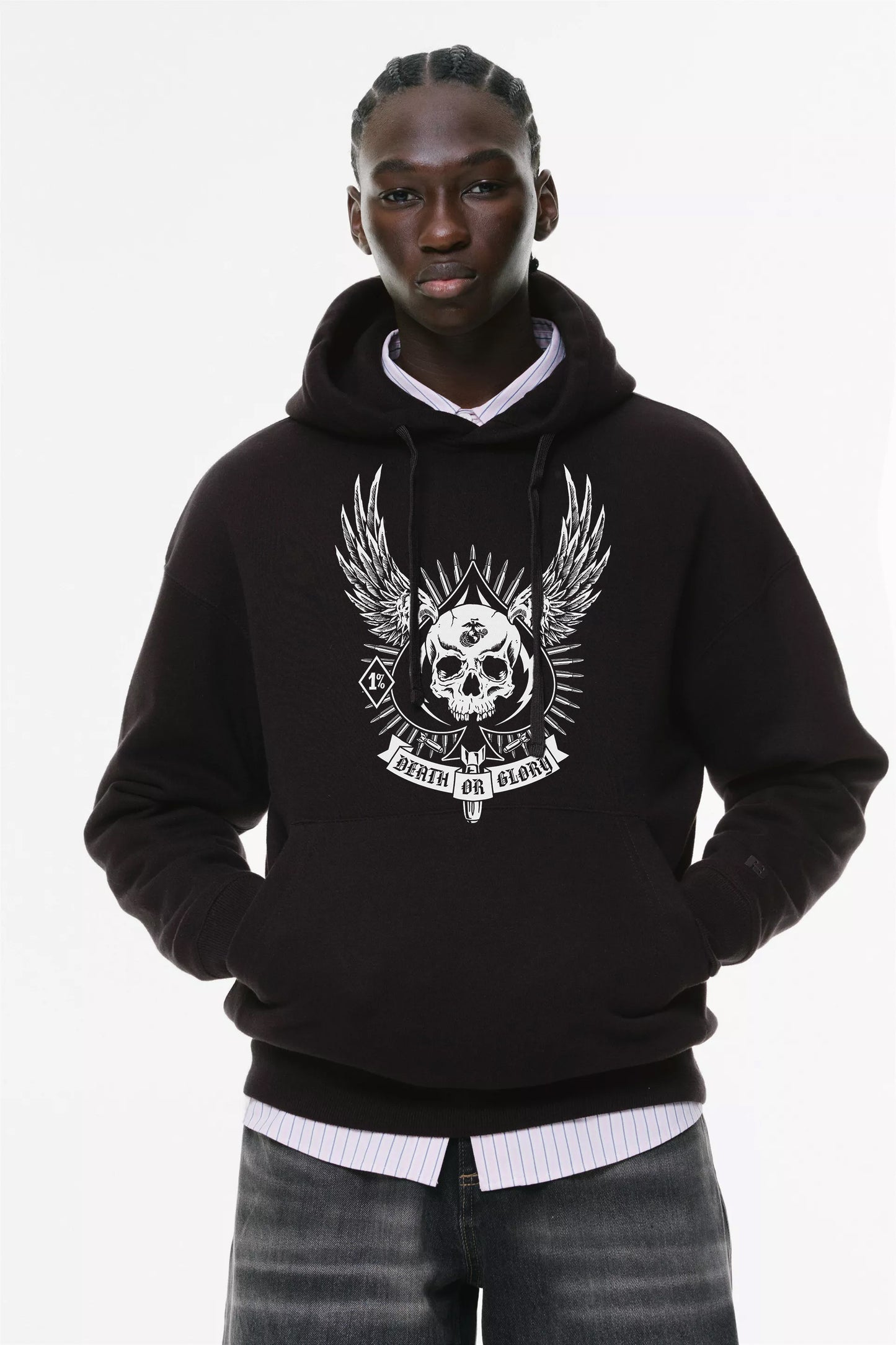 Φούτερ με κουκούλα και τσέπες Prenium Ποιότητας της LIT - Momento Mori Collection με τύπωμα Memento Mori Κρανίο