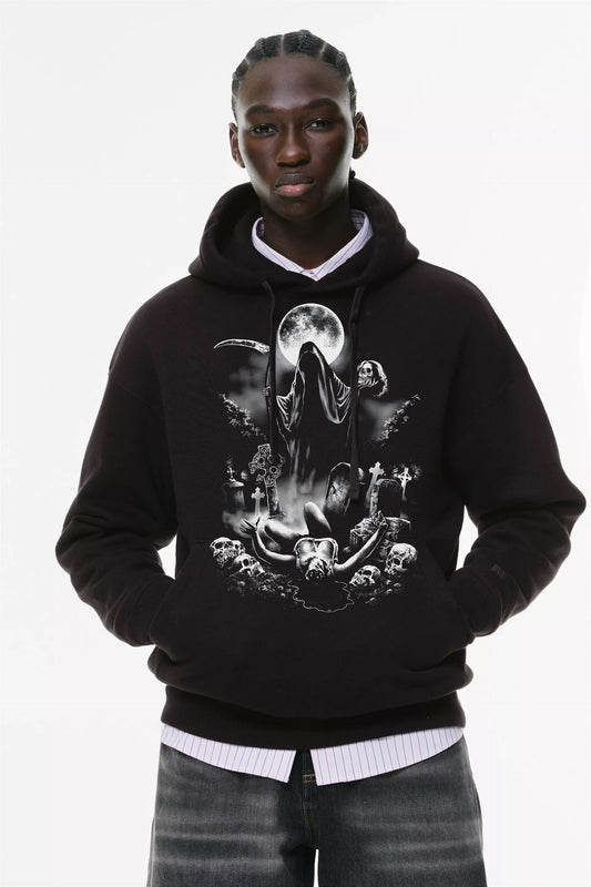 Φούτερ με κουκούλα και τσέπες Prenium Ποιότητας της LIT - Momento Mori Collection με τύπωμα Χάρος - γυναίκα