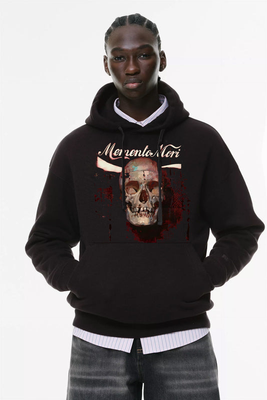 Φούτερ με κουκούλα και τσέπες Prenium Ποιότητας της LIT - Momento Mori Collection με τύπωμα Memento Mori Κρανίο