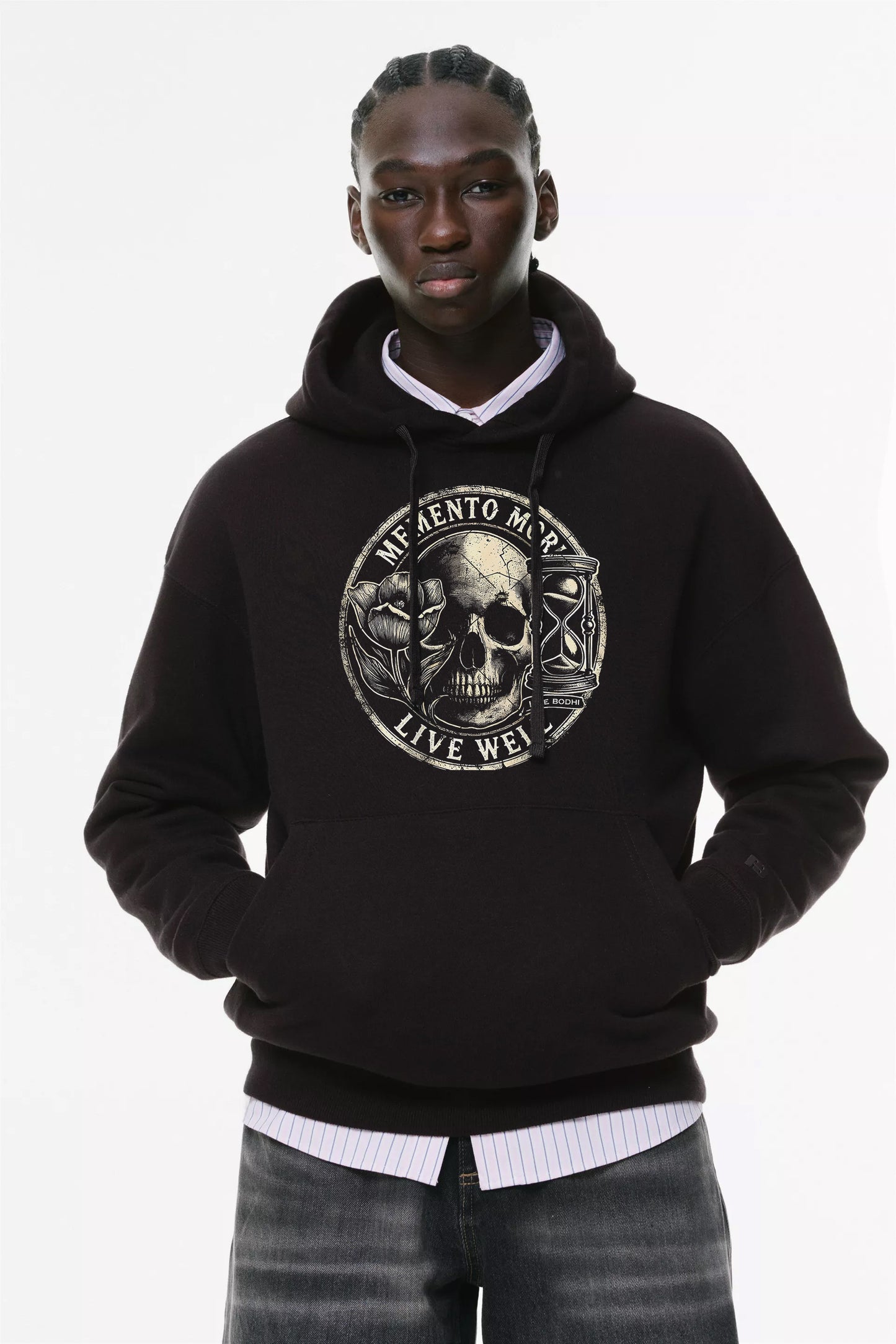 Φούτερ με κουκούλα και τσέπες Prenium Ποιότητας της LIT - Momento Mori Collection με τύπωμα Memento Mori Κρανίο