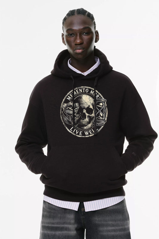 Φούτερ με κουκούλα και τσέπες Prenium Ποιότητας της LIT - Momento Mori Collection με τύπωμα Memento Mori Κρανίο