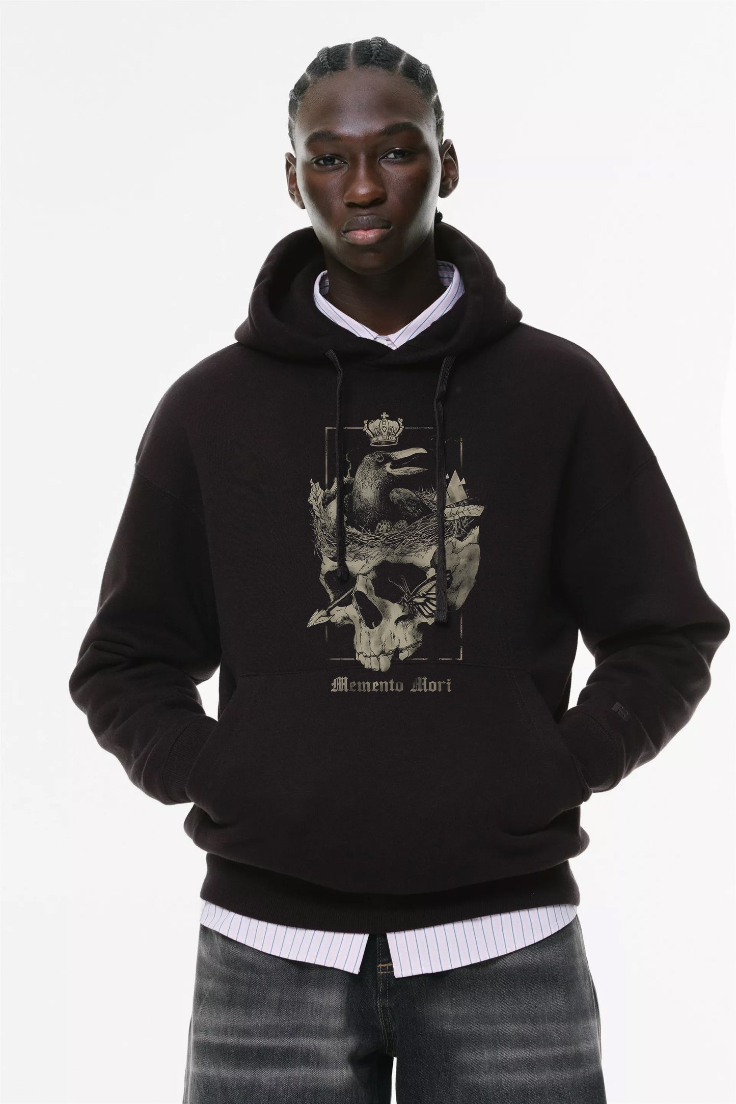 Φούτερ με κουκούλα και τσέπες Prenium Ποιότητας της LIT - Momento Mori Collection με τύπωμα Memento Mori Κρανίο
