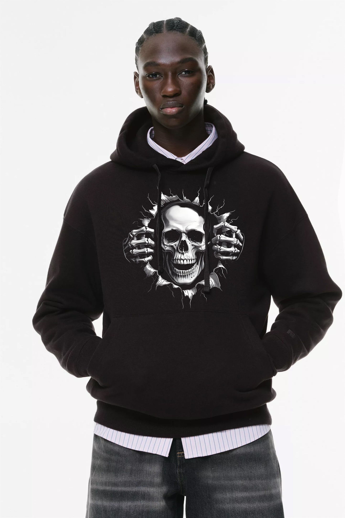 Φούτερ με κουκούλα και τσέπες Prenium Ποιότητας της LIT - Momento Mori Collection με τύπωμα Memento Mori Κρανίο