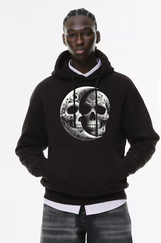 Φούτερ με κουκούλα και τσέπες Prenium Ποιότητας της LIT - Momento Mori Collection με τύπωμα Memento Mori Κρανίο & Φεγγάρι