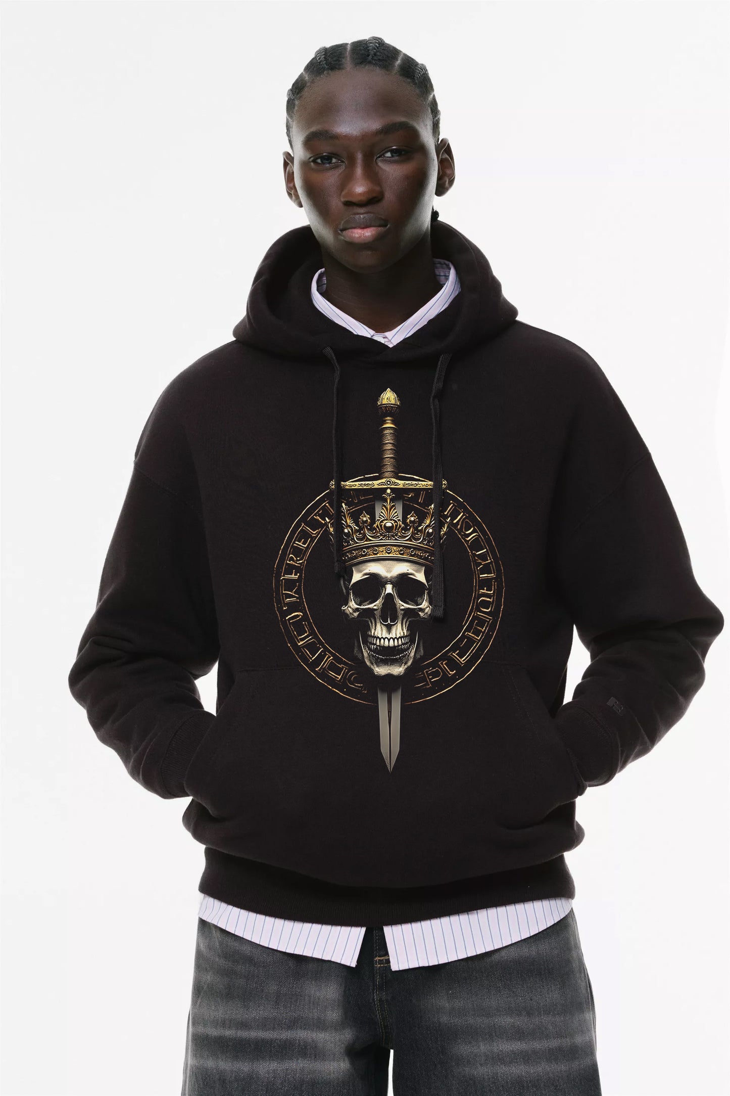 Φούτερ με κουκούλα και τσέπες Prenium Ποιότητας της LIT - Momento Mori Collection με τύπωμα Memento Mori Κρανίο με σπαθί