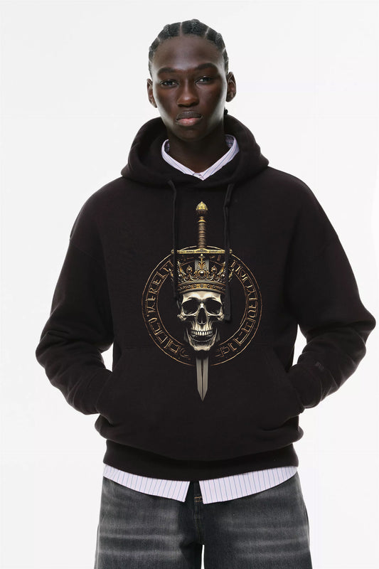 Φούτερ με κουκούλα και τσέπες Prenium Ποιότητας της LIT - Momento Mori Collection με τύπωμα Memento Mori Κρανίο με σπαθί