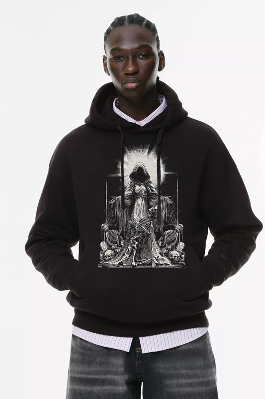 Φούτερ με κουκούλα και τσέπες Prenium Ποιότητας της LIT - Momento Mori Collection με τύπωμα Μάγισσα