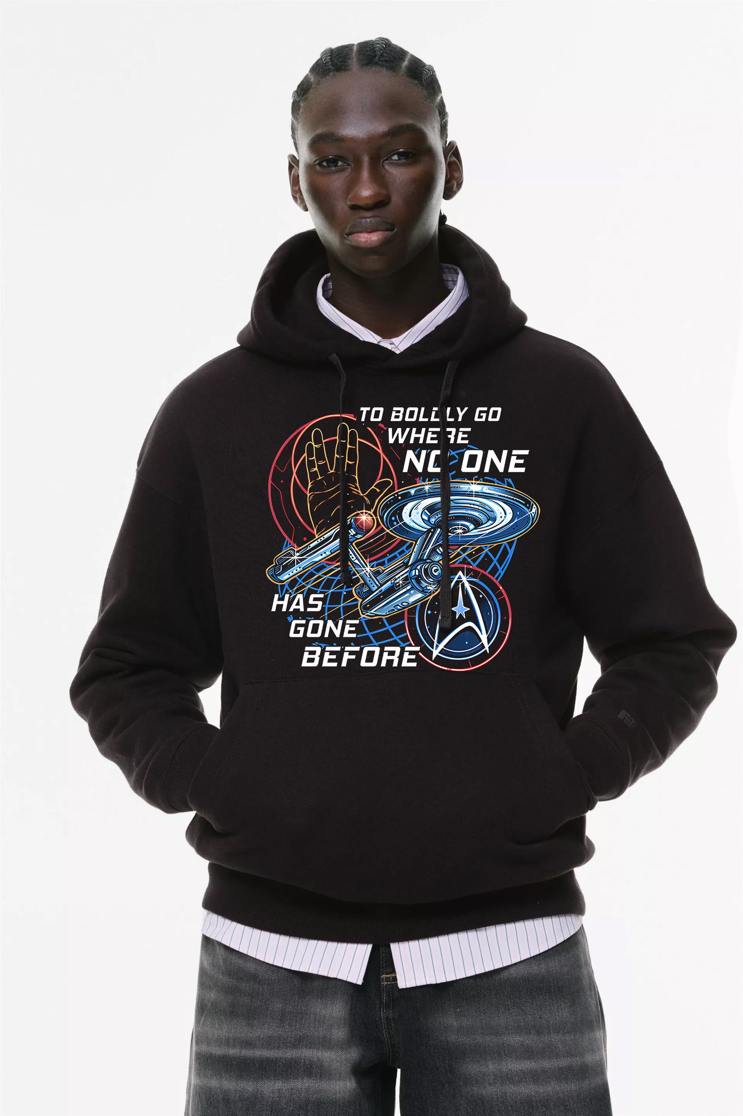 Φούτερ με κουκούλα και τσέπες Prenium ποιότητας της εταιρίας Lux in Tenebris με τύπωμα Star Trek Enterprise