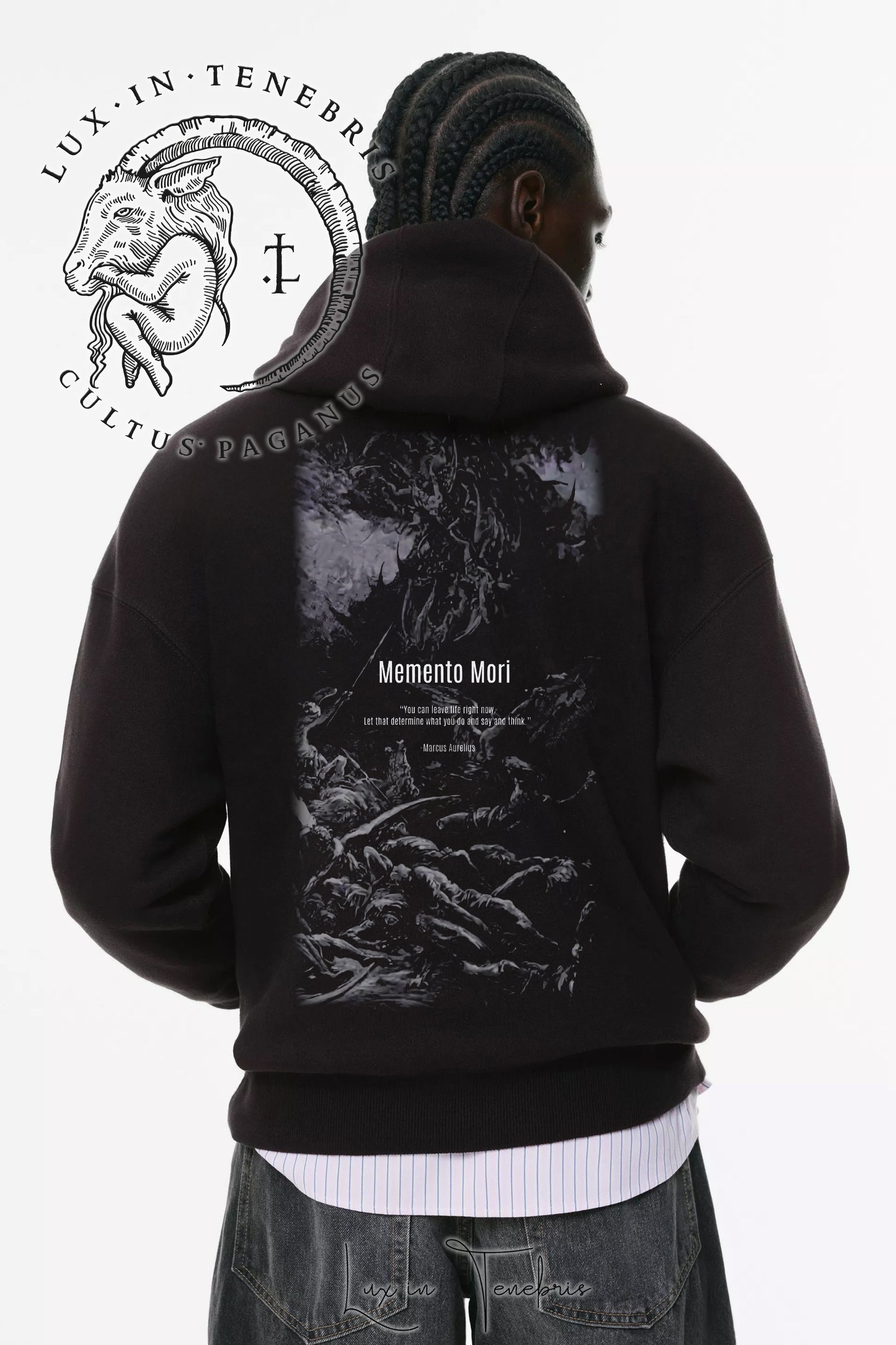 Φούτερ με κουκούλα και τσέπες Prenium Ποιότητας της LIT - Momento Mori Collection με τύπωμα Memento Mori Lux in Tenerbis