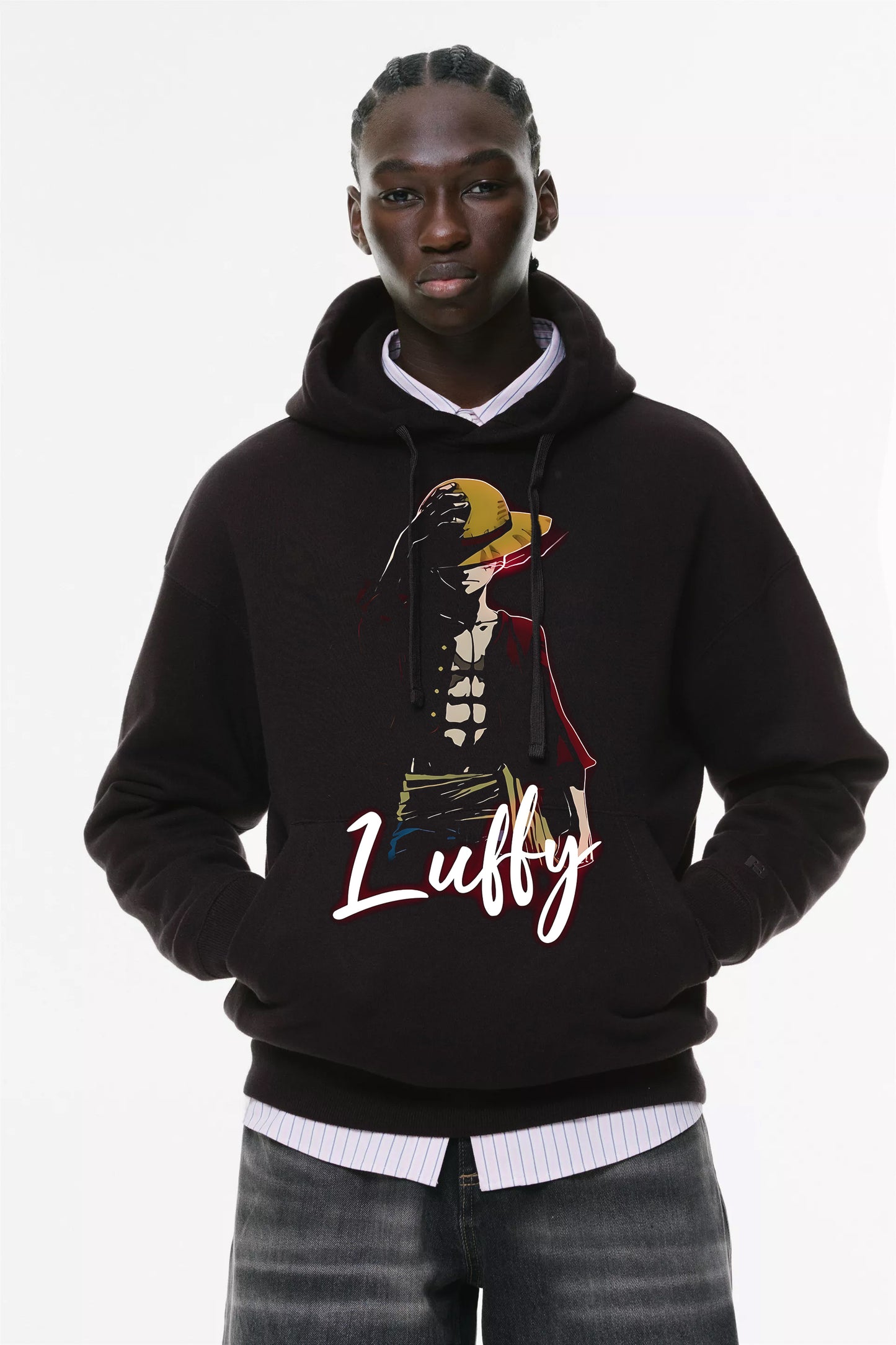 Φούτερ με κουκούλα και τσέπες Prenium ποιότητας της εταιρίας Lux in Tenebris με τύπωμα One Piece - Luffy