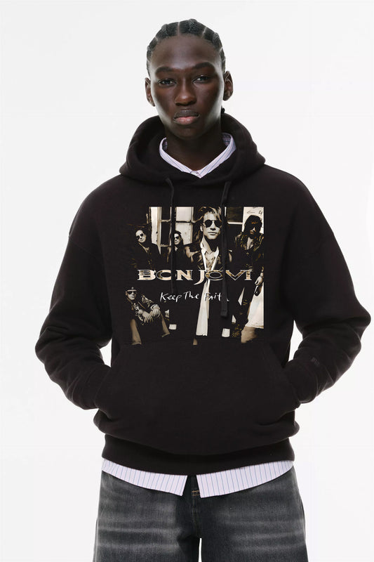 Φούτερ με κουκούλα και τσέπες Prenium ποιότητας της εταιρίας Lux in Tenebris με τύπωμα Bon Jovi - Keep the Faith