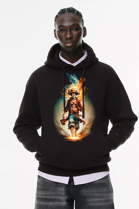 Φούτερ με κουκούλα και τσέπες Prenium ποιότητας της εταιρίας Lux in Tenebris με τύπωμα One Piece - Luffy